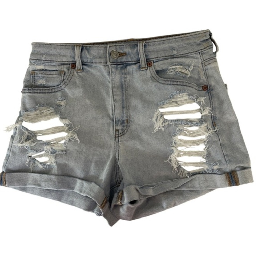 American Eagle Stretch Mom Shorts Women's Size 8 Light Wash Distressed Denim... - Picture 1 of 10